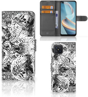 B2Ctelecom Telefoonhoesje OPPO Reno4 Z Wallet Book Case Skulls Angel