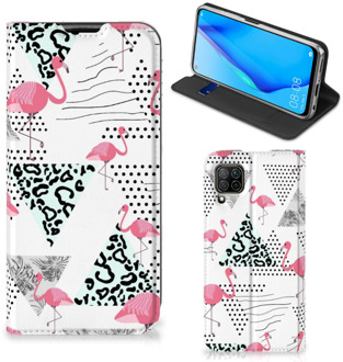 B2Ctelecom Telefoonhoesje Personaliseren Huawei P40 Lite Bookstyle Case Flamingo Triangle