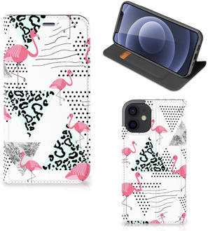 B2Ctelecom Telefoonhoesje Personaliseren iPhone 12 Mini Bookstyle Case Flamingo Triangle