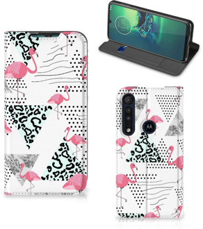 B2Ctelecom Telefoonhoesje Personaliseren Motorola G8 Plus Bookstyle Case Flamingo Triangle