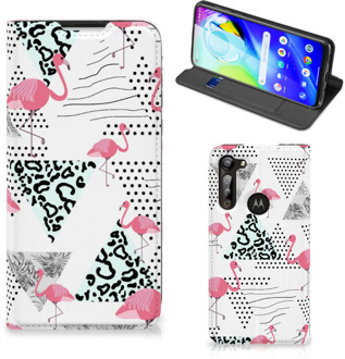 B2Ctelecom Telefoonhoesje Personaliseren Motorola Moto G8 Power Bookstyle Case Flamingo Triangle