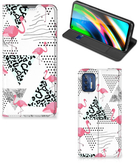 B2Ctelecom Telefoonhoesje Personaliseren Motorola Moto G9 Plus Bookstyle Case Flamingo Triangle