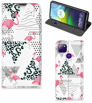 B2Ctelecom Telefoonhoesje Personaliseren Motorola Moto G9 Power Bookstyle Case Flamingo Triangle