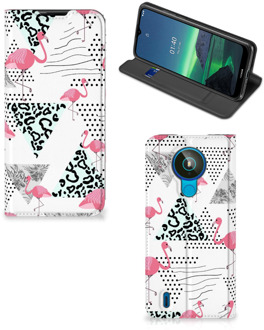 B2Ctelecom Telefoonhoesje Personaliseren Nokia 1.4 Bookstyle Case Flamingo Triangle