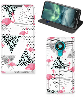 B2Ctelecom Telefoonhoesje Personaliseren Nokia 3.4 Bookstyle Case Flamingo Triangle