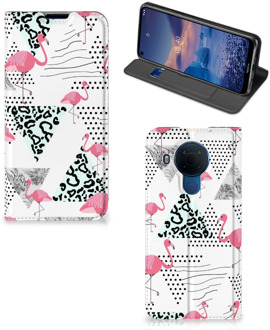 B2Ctelecom Telefoonhoesje Personaliseren Nokia 5.4 Bookstyle Case Flamingo Triangle