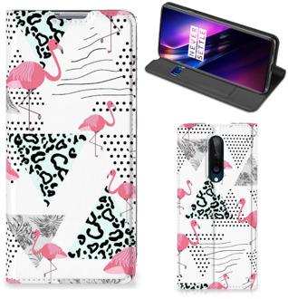 B2Ctelecom Telefoonhoesje Personaliseren OnePlus 8 Bookstyle Case Flamingo Triangle