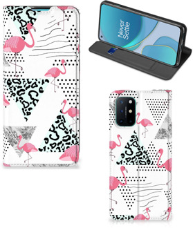 B2Ctelecom Telefoonhoesje Personaliseren OnePlus 8T Bookstyle Case Flamingo Triangle