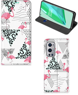 B2Ctelecom Telefoonhoesje Personaliseren OnePlus 9 Pro Bookstyle Case Flamingo Triangle