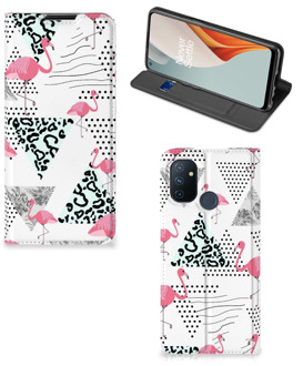 B2Ctelecom Telefoonhoesje Personaliseren OnePlus Nord N100 Bookstyle Case Flamingo Triangle