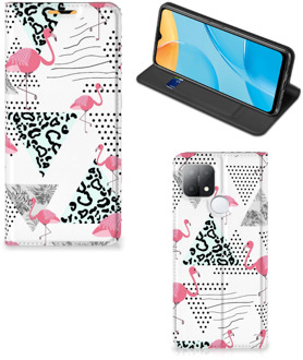 B2Ctelecom Telefoonhoesje Personaliseren OPPO A15 Bookstyle Case Flamingo Triangle