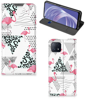 B2Ctelecom Telefoonhoesje Personaliseren OPPO A73 5G Bookstyle Case Flamingo Triangle