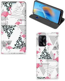 B2Ctelecom Telefoonhoesje Personaliseren OPPO A74 4G Bookstyle Case Flamingo Triangle