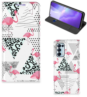 B2Ctelecom Telefoonhoesje Personaliseren OPPO Find X3 Lite Bookstyle Case Flamingo Triangle