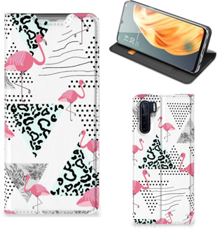 B2Ctelecom Telefoonhoesje Personaliseren OPPO Reno3 | A91 Bookstyle Case Flamingo Triangle