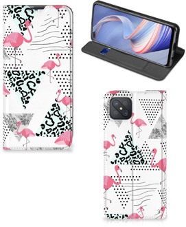 B2Ctelecom Telefoonhoesje Personaliseren OPPO Reno4 Z 5G Bookstyle Case Flamingo Triangle