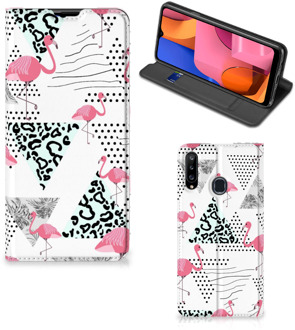 B2Ctelecom Telefoonhoesje Personaliseren Samsung Galaxy A20s Bookstyle Case Flamingo Triangle