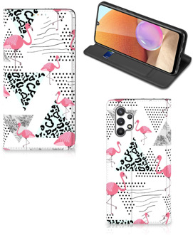 B2Ctelecom Telefoonhoesje Personaliseren Samsung Galaxy A32 4G Bookstyle Case Flamingo Triangle