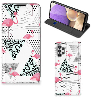 B2Ctelecom Telefoonhoesje Personaliseren Samsung Galaxy A32 5G Bookstyle Case Flamingo Triangle