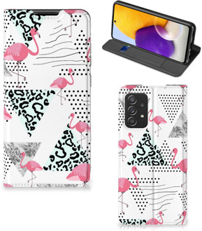 B2Ctelecom Telefoonhoesje Personaliseren Samsung Galaxy A72 (5G/4G) Bookstyle Case Flamingo Triangle