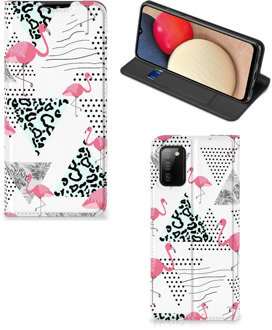 B2Ctelecom Telefoonhoesje Personaliseren Samsung Galaxy M02s | A02s Bookstyle Case Flamingo Triangle