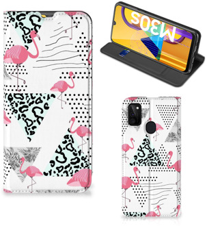 B2Ctelecom Telefoonhoesje Personaliseren Samsung Galaxy M21 Bookstyle Case Flamingo Triangle