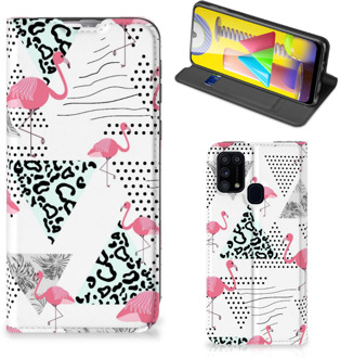 B2Ctelecom Telefoonhoesje Personaliseren Samsung Galaxy M31 Bookstyle Case Flamingo Triangle