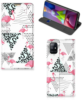 B2Ctelecom Telefoonhoesje Personaliseren Samsung Galaxy M51 Bookstyle Case Flamingo Triangle