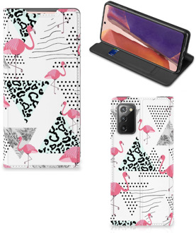 B2Ctelecom Telefoonhoesje Personaliseren Samsung Galaxy Note20 Bookstyle Case Flamingo Triangle