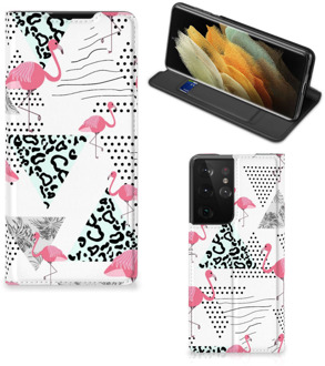 B2Ctelecom Telefoonhoesje Personaliseren Samsung Galaxy S21 Ultra Bookstyle Case Flamingo Triangle