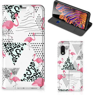 B2Ctelecom Telefoonhoesje Personaliseren Samsung Xcover Pro Bookstyle Case Flamingo Triangle