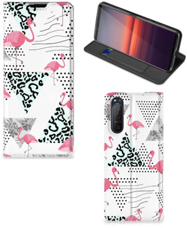 B2Ctelecom Telefoonhoesje Personaliseren Sony Xperia 5 II Bookstyle Case Flamingo Triangle