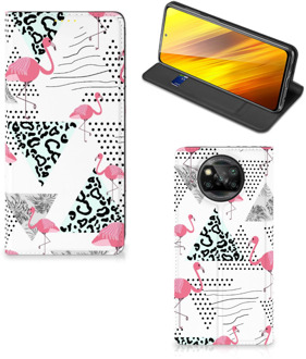 B2Ctelecom Telefoonhoesje Personaliseren Xiaomi Poco X3 Bookstyle Case Flamingo Triangle