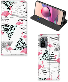 B2Ctelecom Telefoonhoesje Personaliseren Xiaomi Redmi Note 10 4G | 10S Bookstyle Case Flamingo Triangle