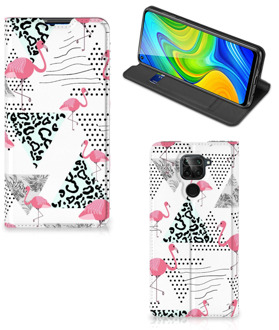 B2Ctelecom Telefoonhoesje Personaliseren Xiaomi Redmi Note 9 Bookstyle Case Flamingo Triangle