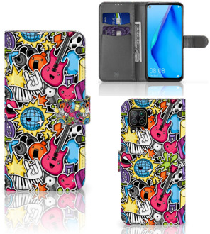 B2Ctelecom Telefoonhoesje Portemonnee Huawei P40 Lite GSM Hoesje Punk Rock