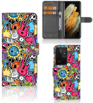 B2Ctelecom Telefoonhoesje Portemonnee Samsung Galaxy S21 Ultra GSM Hoesje Punk Rock