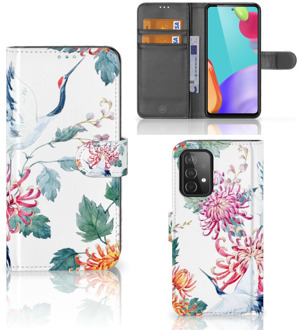 B2Ctelecom Telefoonhoesje Samsung A52 Wallet Bookcase Bird Flowers