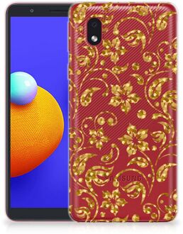 B2Ctelecom Telefoonhoesje Samsung Galaxy A01 Core Back Cover Siliconen Hoesje Gouden Bloemen