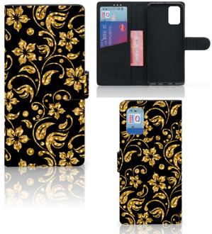 B2Ctelecom Telefoonhoesje Samsung Galaxy A02s Flip Cover Samsung M02s Bookcase Cadeau voor Oma Gouden Bloemen