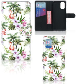 B2Ctelecom Telefoonhoesje Samsung Galaxy A02s Flip Cover Samsung M02s Flip Hoesje met naam Flamingo Palms