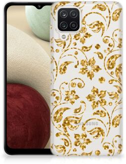 B2Ctelecom Telefoonhoesje Samsung Galaxy A12 Back Cover Siliconen Hoesje Gouden Bloemen