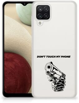 B2Ctelecom Telefoonhoesje Samsung Galaxy A12 Back Cover Siliconen Hoesje Transparant Gun Don't Touch My Phone