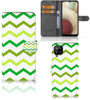 B2Ctelecom Telefoonhoesje Samsung Galaxy A12 Flip Case Zigzag Groen