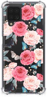 B2Ctelecom Telefoonhoesje  Samsung Galaxy A12 Silicone Case met transparante rand Butterfly Roses