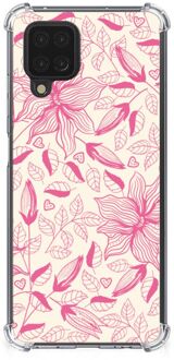 B2Ctelecom Telefoonhoesje  Samsung Galaxy A12 TPU Case anti-shock met transparante rand Roze Bloemen