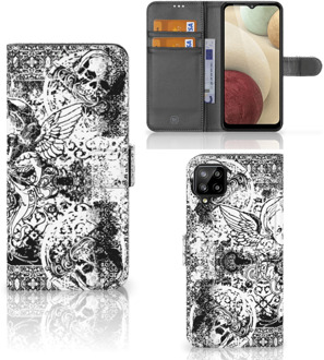 B2Ctelecom Telefoonhoesje Samsung Galaxy A12 Wallet Book Case Skulls Angel