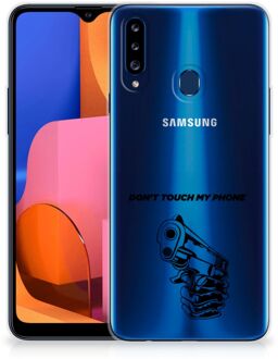 B2Ctelecom Telefoonhoesje Samsung Galaxy A20s Back Cover Siliconen Hoesje Transparant Gun Don't Touch My Phone