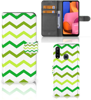 B2Ctelecom Telefoonhoesje Samsung Galaxy A20s Flip Case Zigzag Groen