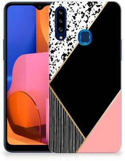 B2Ctelecom Telefoonhoesje Samsung Galaxy A20s TPU Silicone Hoesje Black Pink Shapes